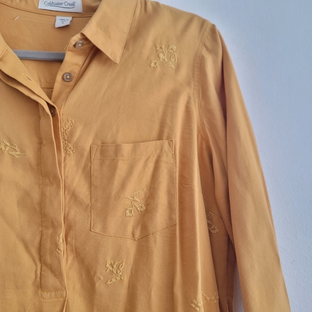 Coldwater Creek Women Small Marigold Yellow Embroidered Floral Popover Tunic - Picture 4 of 7